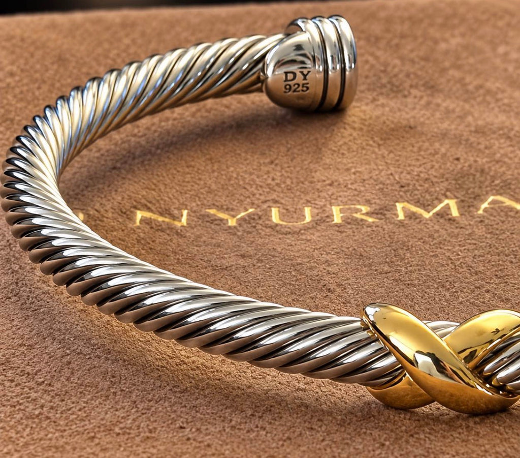 David Yurman X Collection Classic Cable Station Cuff Bracelet — DY 925 Hallmark Stamp Detail