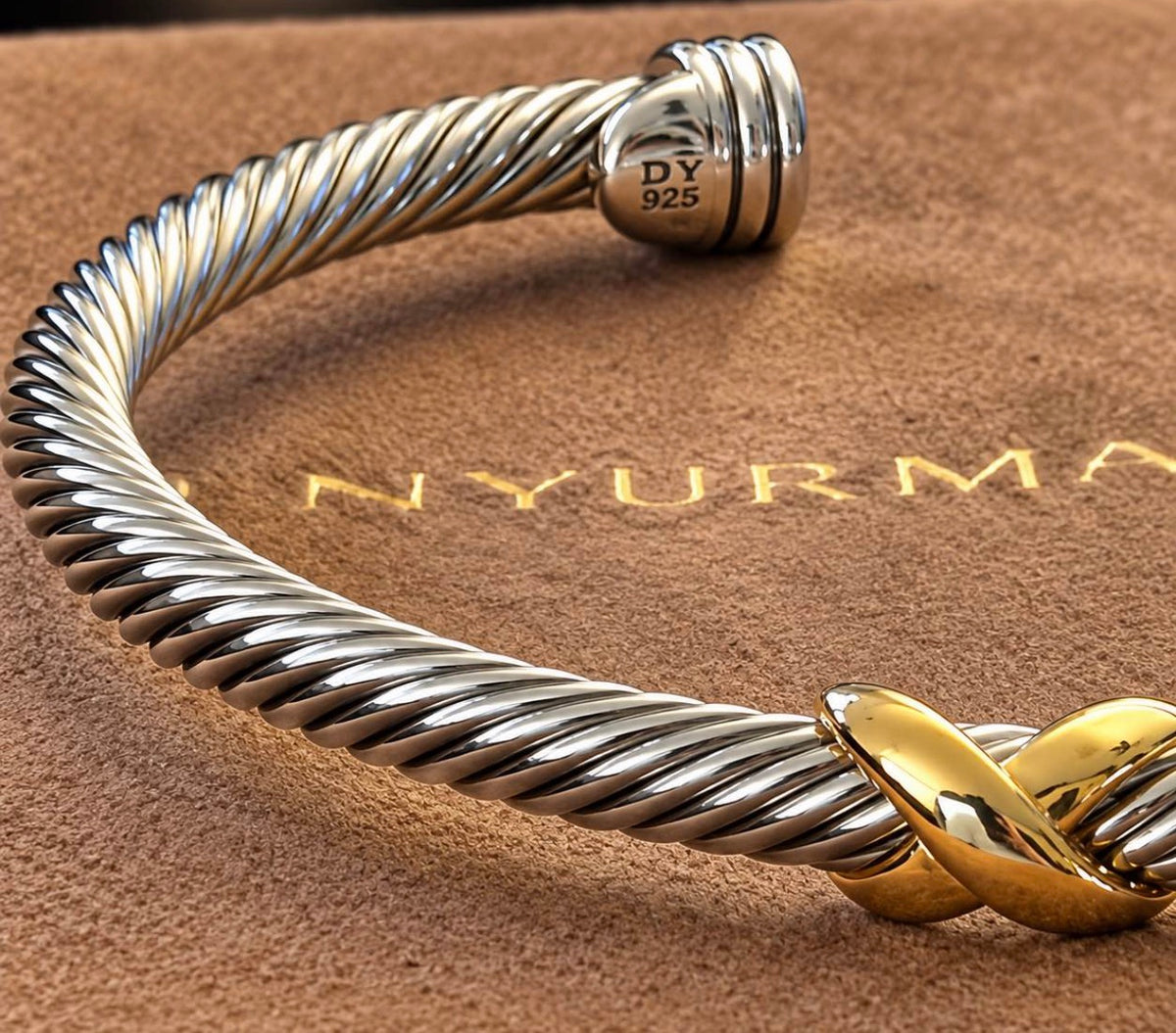 David Yurman X Collection Classic Cable Station Cuff Bracelet — DY 925 Hallmark Stamp Detail