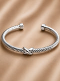 David Yurman X Classic Cable Station Bracelet in Sterling Silver, 4mm (Size Medium) — Front View