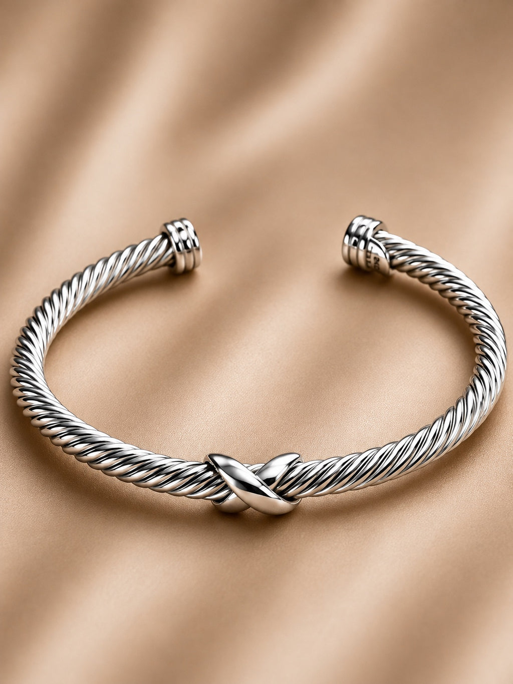 David Yurman X Classic Cable Station Bracelet in Sterling Silver, 4mm (Size Medium) — Overhead Cuff View