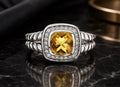 David Yurman Petite Albion ring with citrine and pavé diamonds, front view