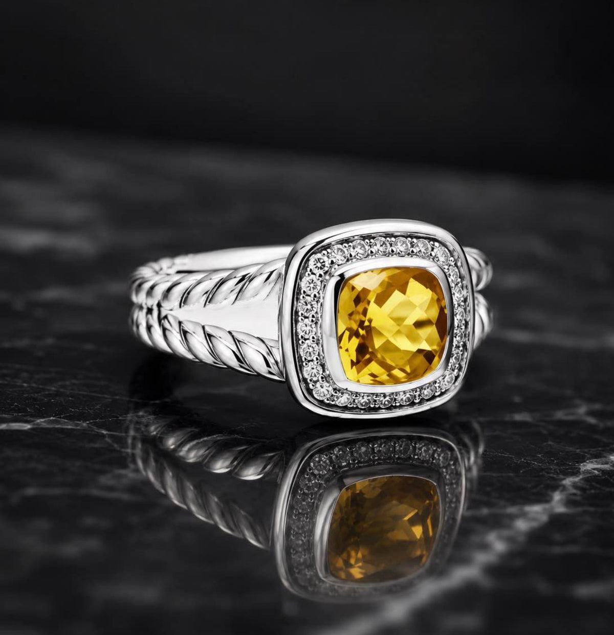 David Yurman Petite Albion citrine ring, side view
