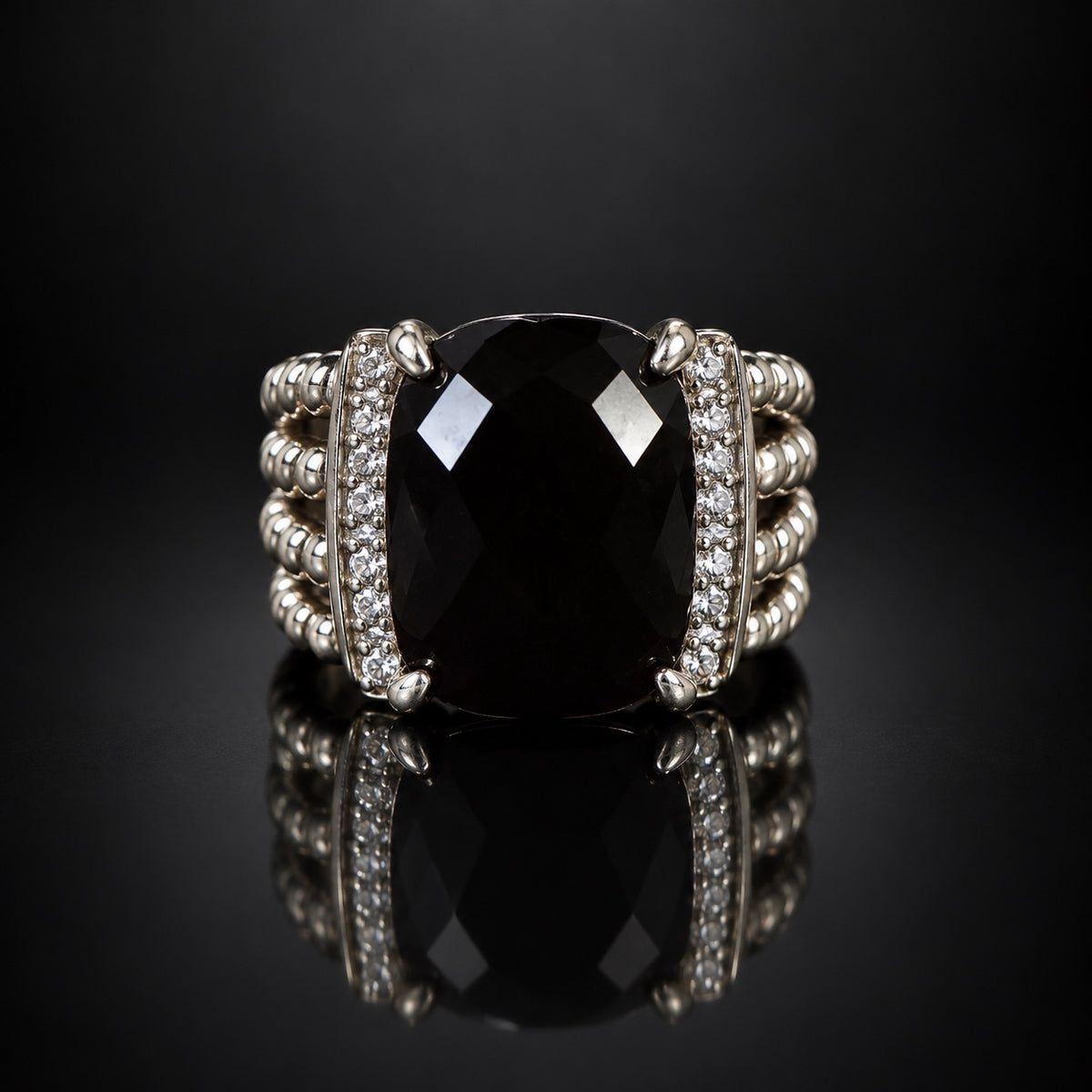 David Yurman Wheaton black onyx ring with diamond accents, size 7