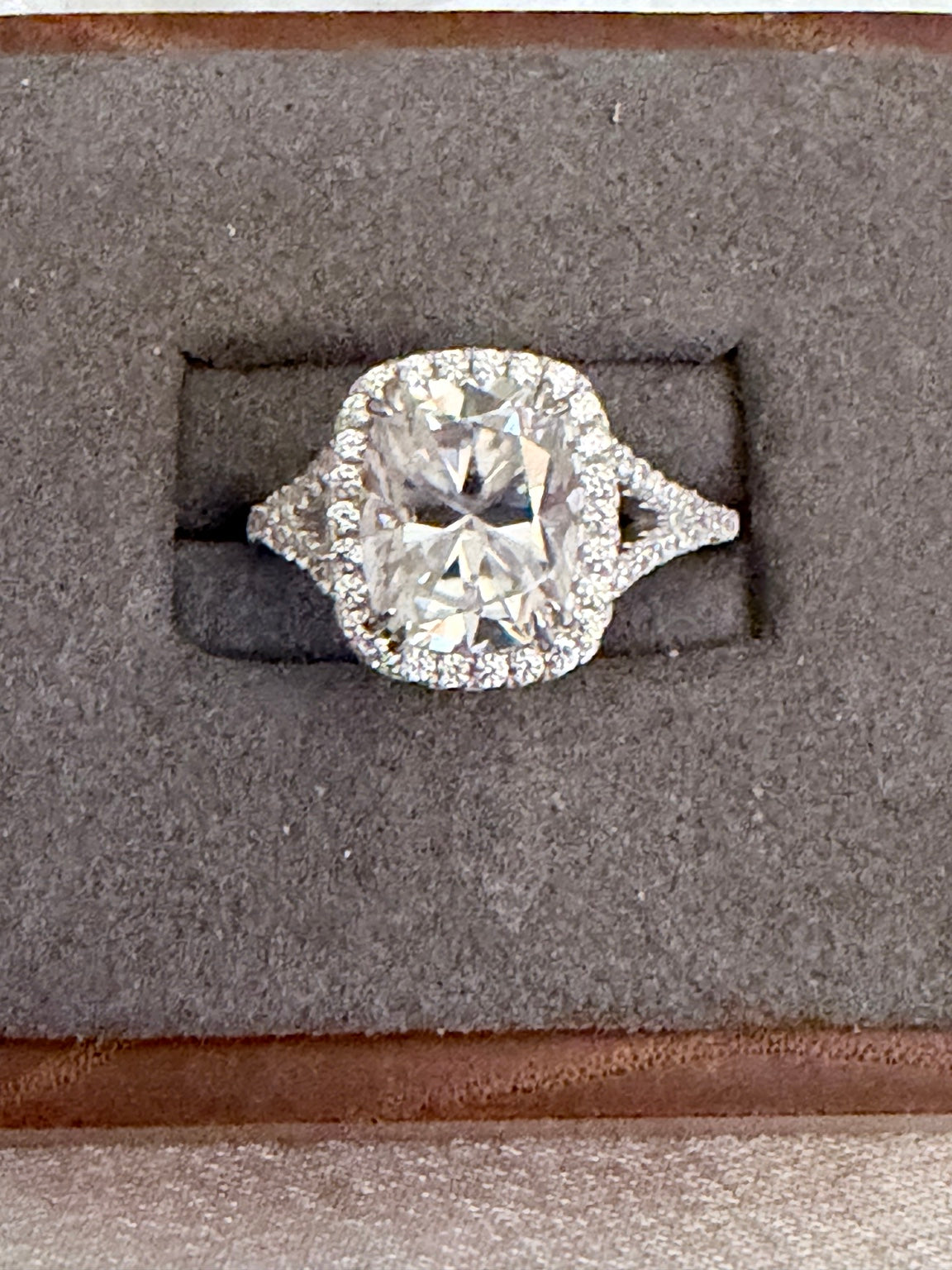 4 ct lab-grown diamond halo ring with platinum setting, front view