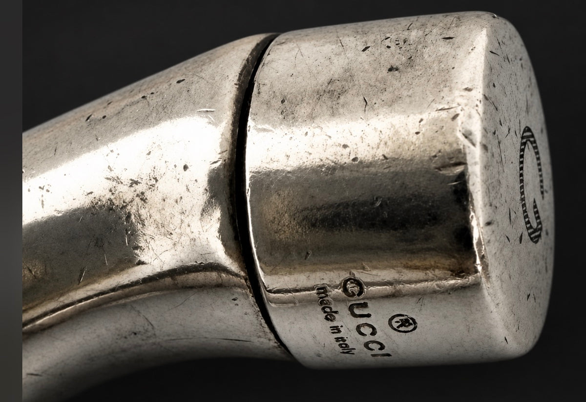 Gucci sterling silver bamboo cuff bracelet — detail view