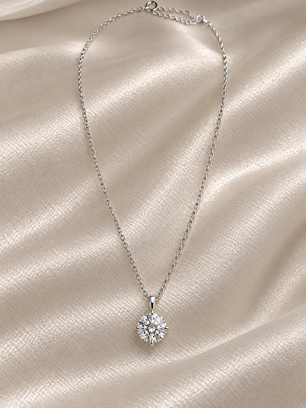 1 ct lab-grown diamond drop necklace with platinum setting, full necklace view