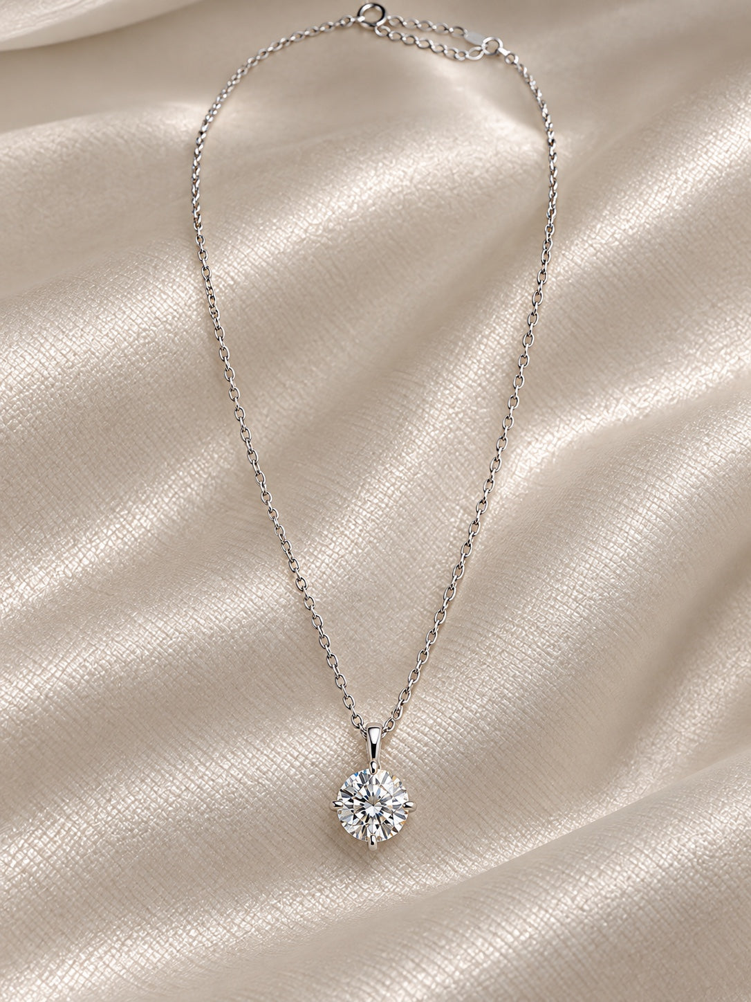 1 ct lab-grown diamond drop necklace with platinum setting, full necklace view