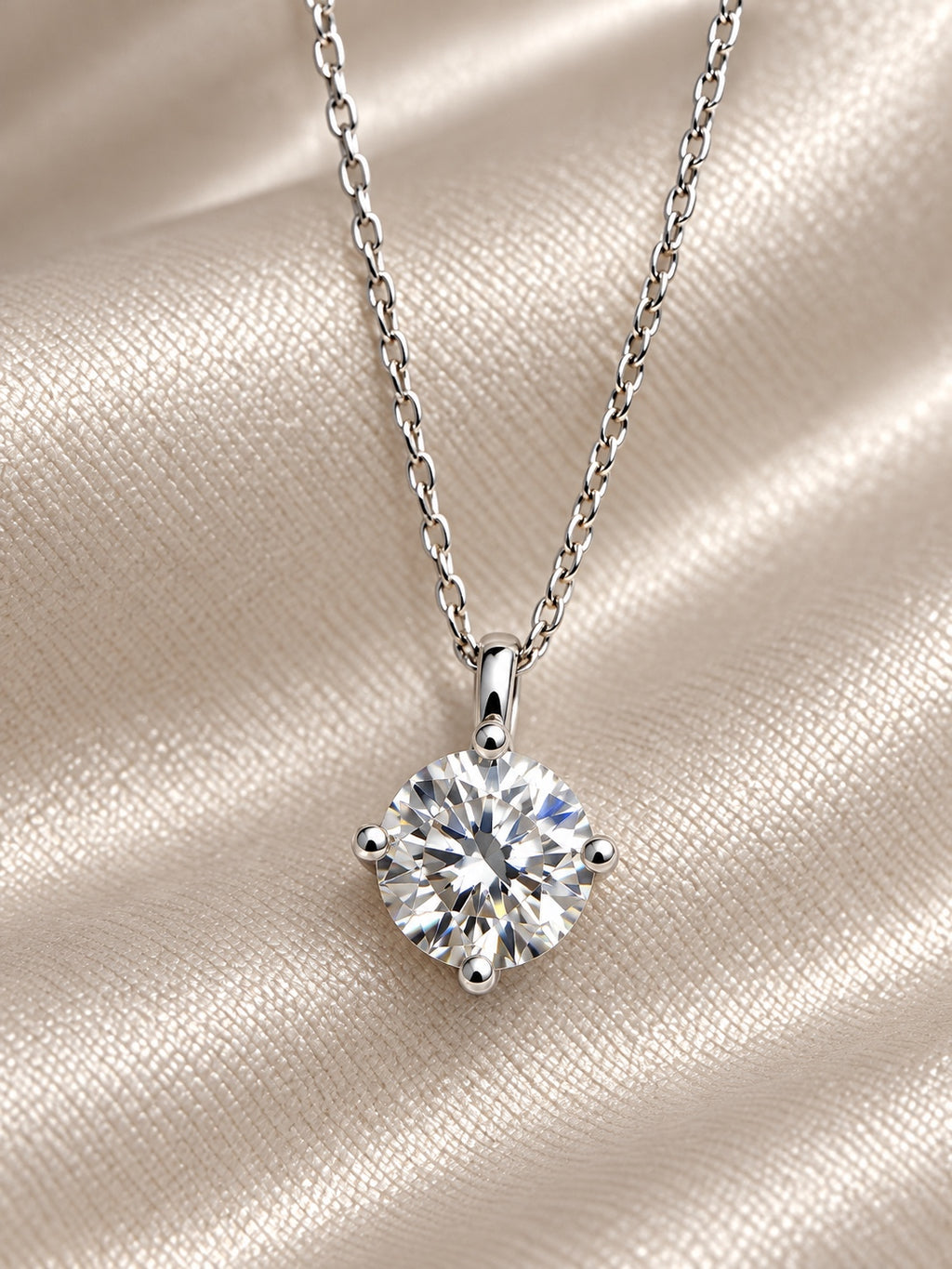 1 ct lab-grown diamond drop necklace with platinum setting, pendant close-up