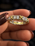 PHNX 16-Stone X-Motif Diamond Eternity Ring — 18K Yellow Gold & Platinum, Size 7