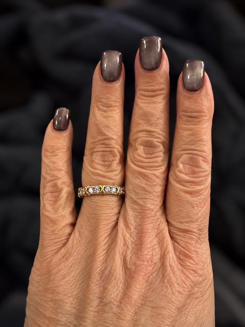 PHNX 16-Stone X-Motif Diamond Eternity Ring — 18K Yellow Gold & Platinum, Size 7