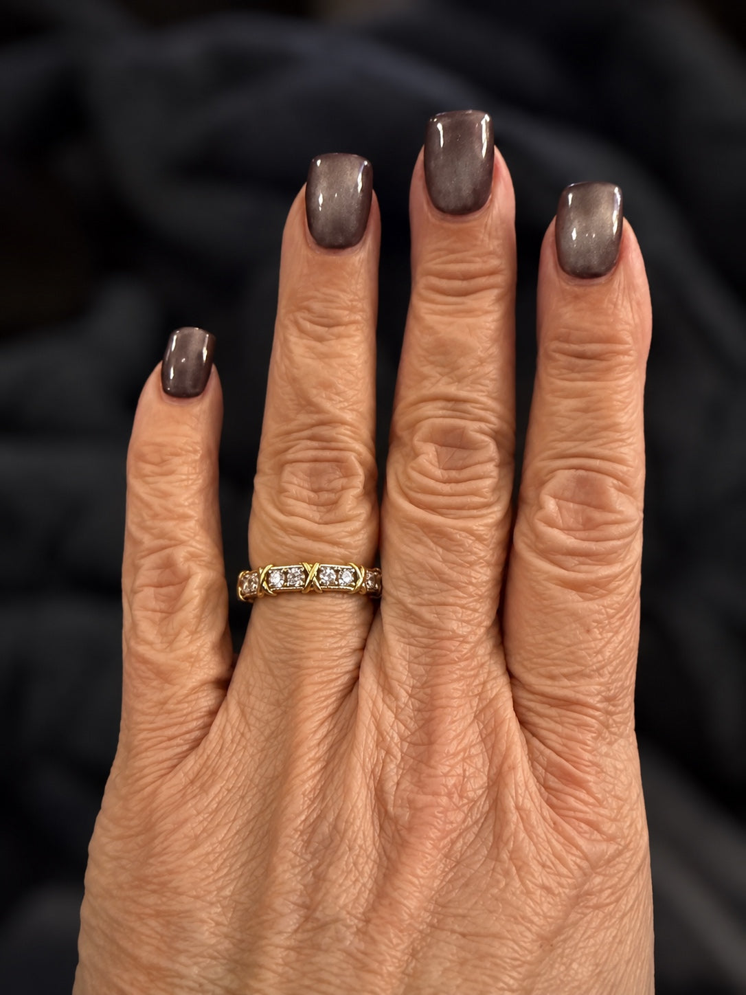PHNX 16-Stone X-Motif Diamond Eternity Ring — 18K Yellow Gold & Platinum, Size 7