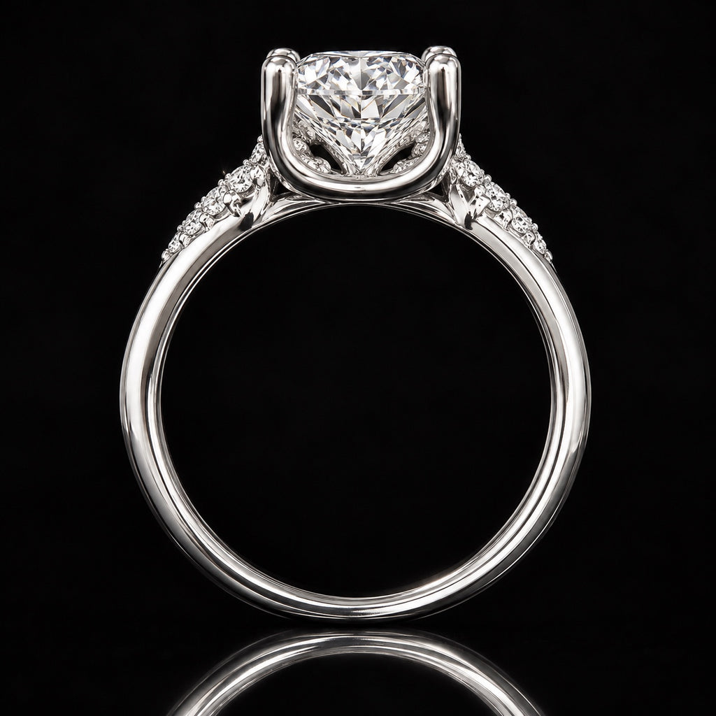 PHNX 2 Carat Lab-Grown Diamond Pavé Ring in Pt950 Platinum, Size 7 — Profile Basket View