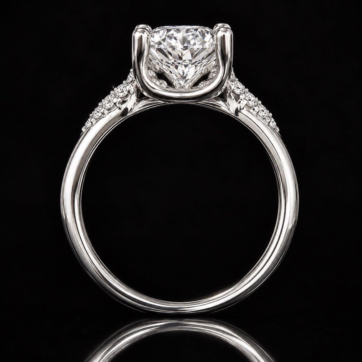 PHNX 2 Carat Lab-Grown Diamond Pavé Ring in Pt950 Platinum, Size 7 — Profile Basket View