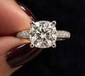 PHNX 2 Carat Lab-Grown Diamond Pavé Ring in Pt950 Platinum, Size 7 — Close-Up Center Diamond & Pavé Band