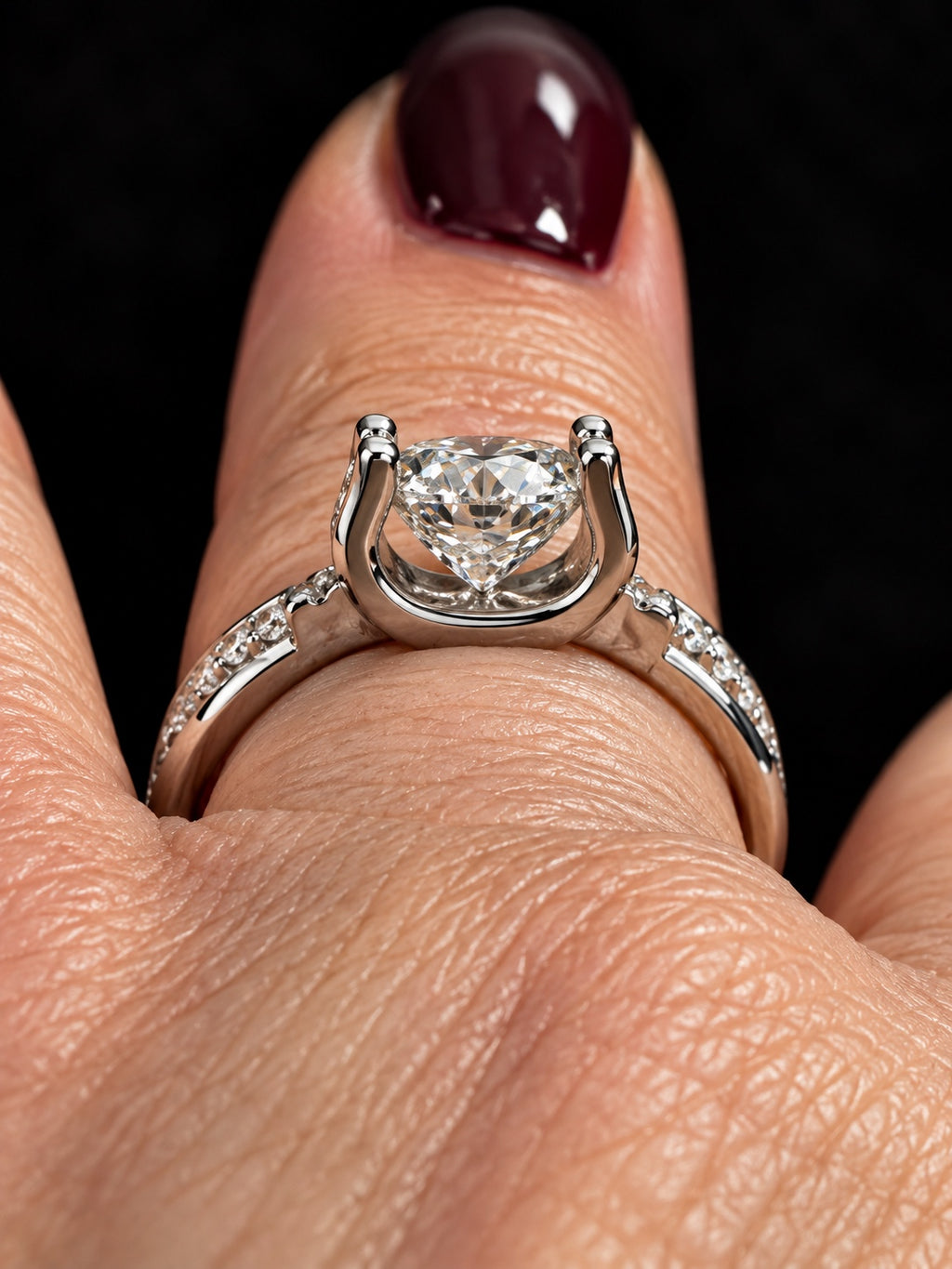 PHNX 2 Carat Lab-Grown Diamond Pavé Ring in Pt950 Platinum, Size 7 — Side Gallery on Hand