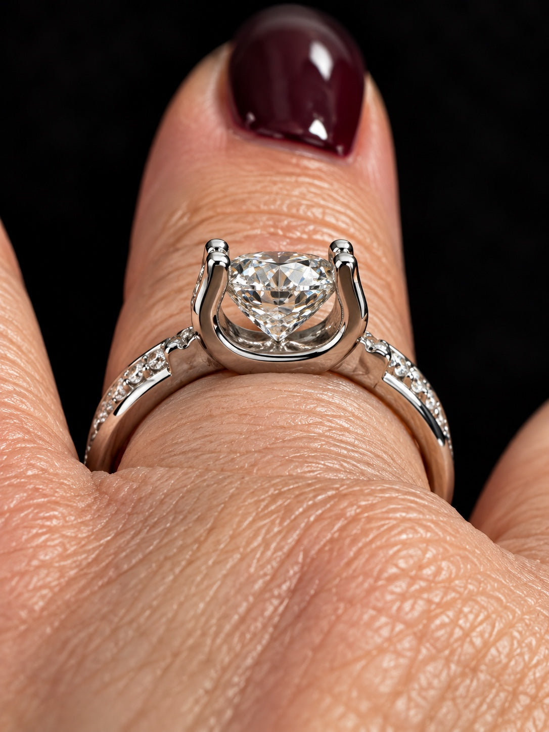 PHNX 2 Carat Lab-Grown Diamond Pavé Ring in Pt950 Platinum, Size 7 — Side Gallery on Hand