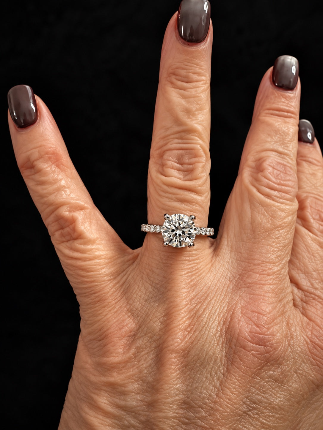 PHNX 2 Carat Lab-Grown Diamond Pavé Ring in Pt950 Platinum, Size 7 — Top-Down Hand View