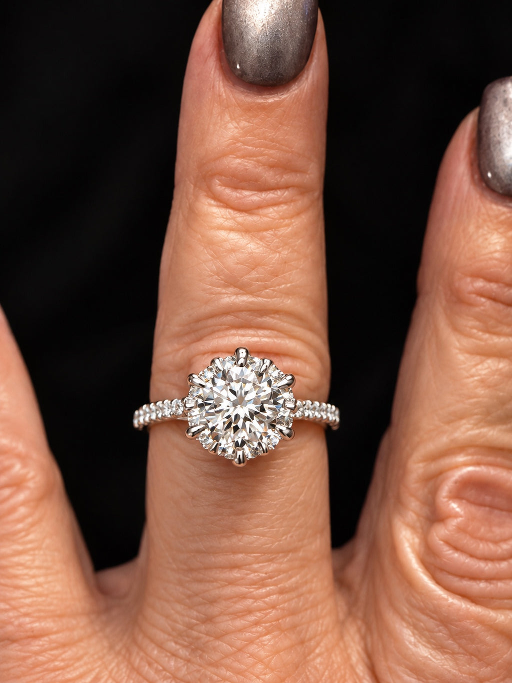 PHNX 2 Carat Round Lab-Grown Diamond Floral Halo Pavé Ring — Platinum