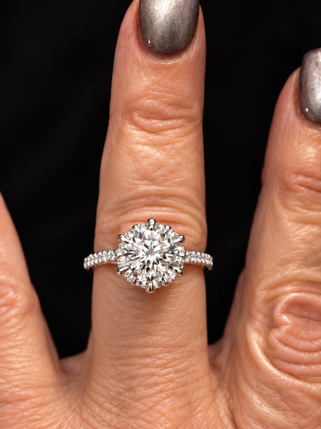 PHNX 2 Carat Round Lab-Grown Diamond Floral Halo Pavé Ring — Platinum