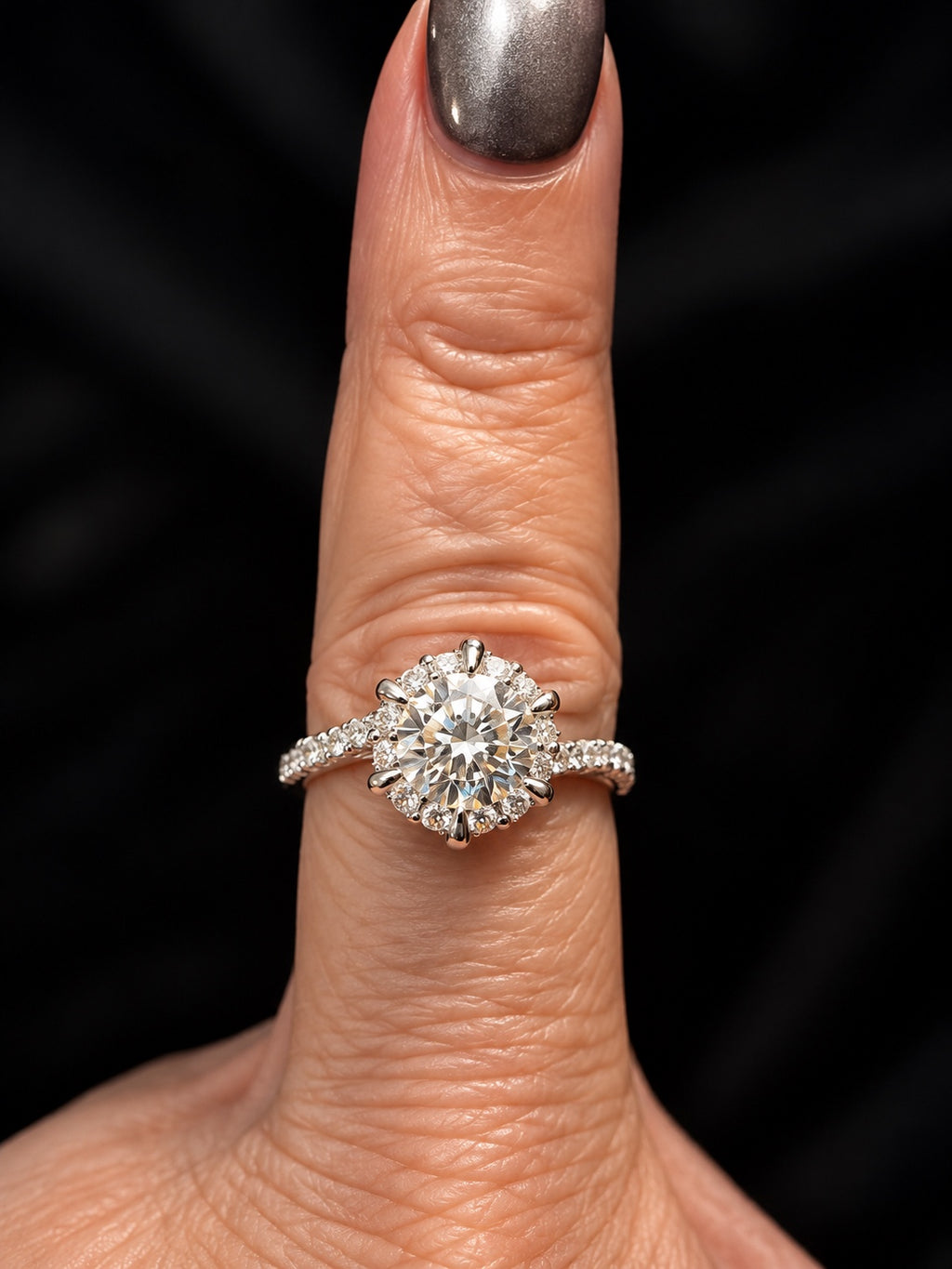PHNX 2 Carat Round Lab-Grown Diamond Floral Halo Pavé Ring — Platinum