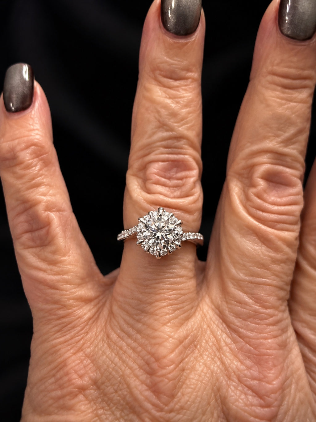 PHNX 2 Carat Round Lab-Grown Diamond Floral Halo Pavé Ring — Platinum