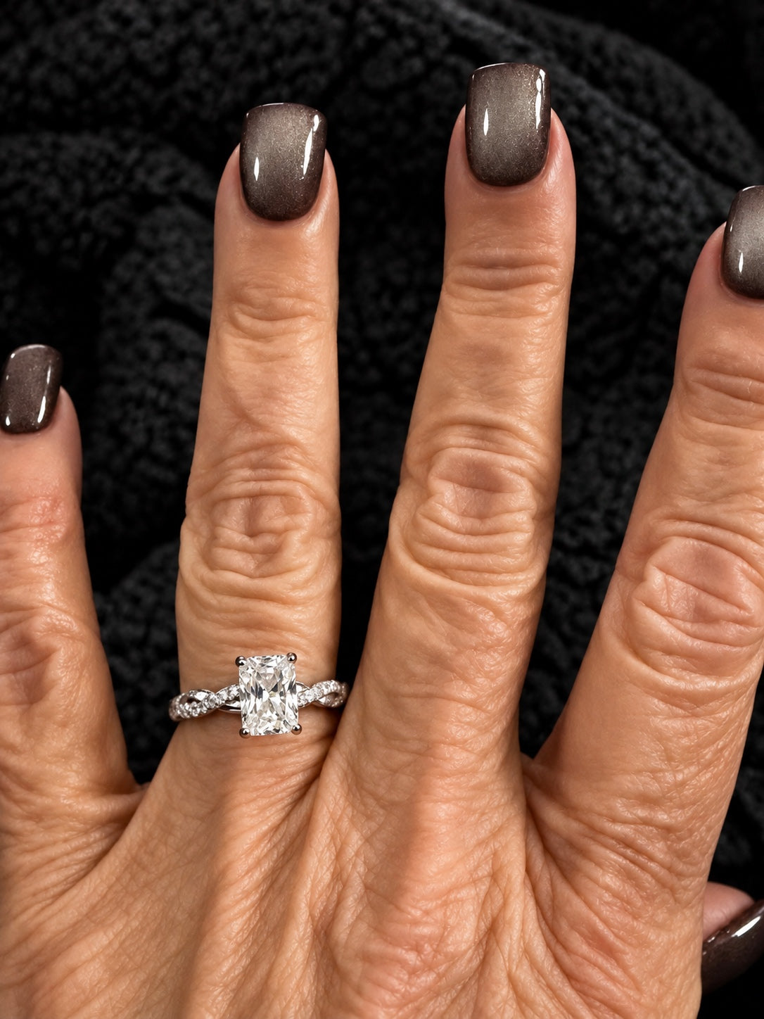 PHNX 2 Carat TW Radiant-Cut Lab-Grown Diamond Twisted Infinity Pavé Ring in Pt950 Platinum - Full Hand View