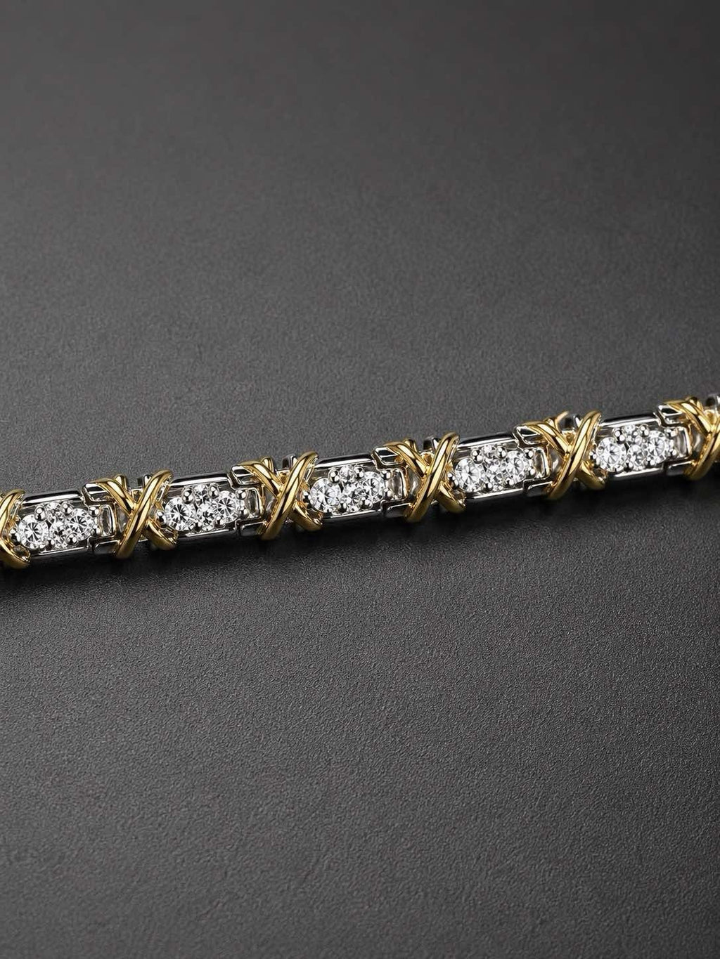 PHNX Original 2 CTW Lab-Grown Diamond Two-Tone 14K Gold X-Link Tennis Necklace, 20" — Close-Up Detail