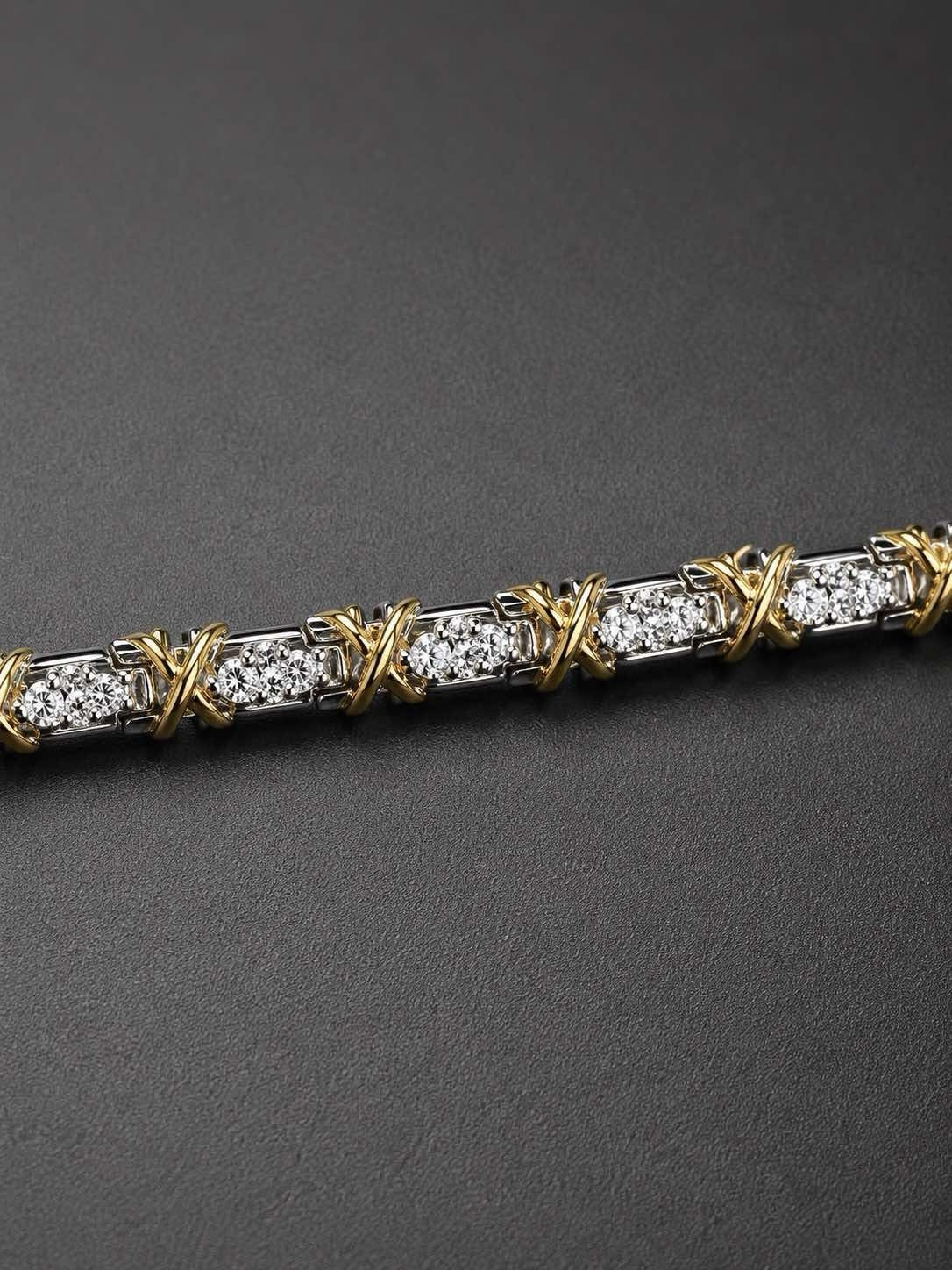 PHNX Original 2 CTW Lab-Grown Diamond Two-Tone 14K Gold X-Link Tennis Necklace, 20" — Close-Up Detail