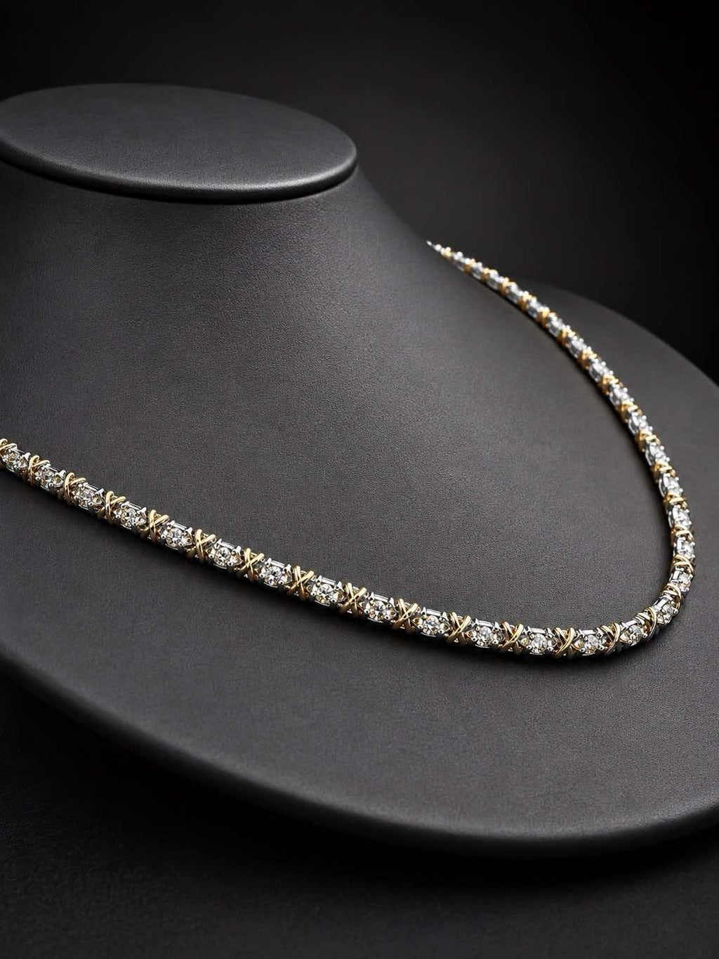 PHNX Original 2 CTW Lab-Grown Diamond Two-Tone 14K Gold X-Link Tennis Necklace, 20" — Bust Profile View