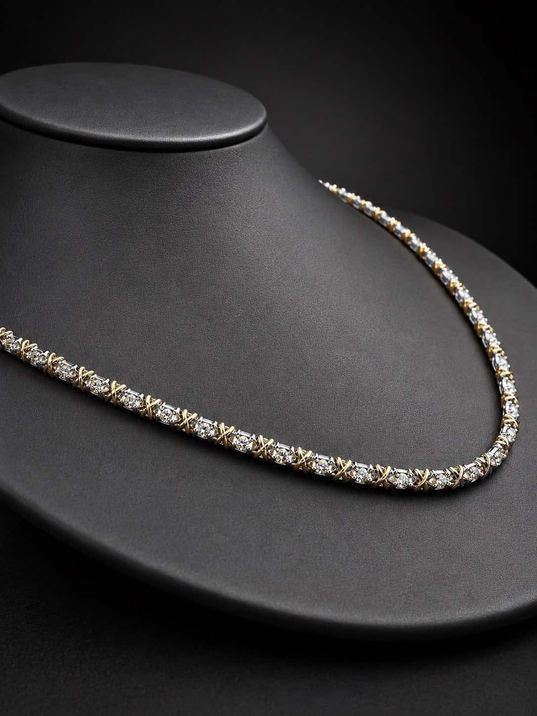 PHNX Original 2 CTW Lab-Grown Diamond Two-Tone 14K Gold X-Link Tennis Necklace, 20" — Bust Profile View