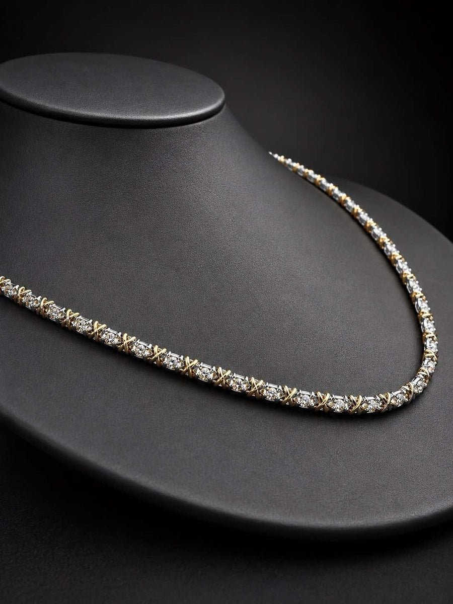 PHNX 2 CTW Lab-Grown Diamond Two-Tone X-Link Tennis Necklace — 14K Gold, 20"