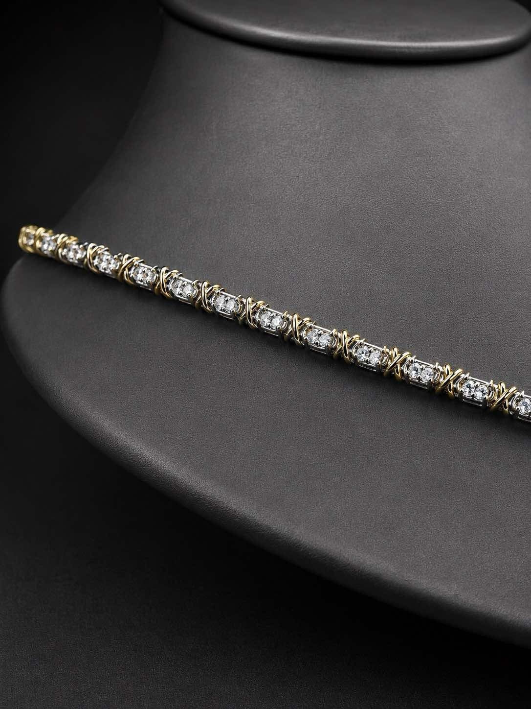 PHNX Original 2 CTW Lab-Grown Diamond Two-Tone 14K Gold X-Link Tennis Necklace, 20" — Link Detail on Bust