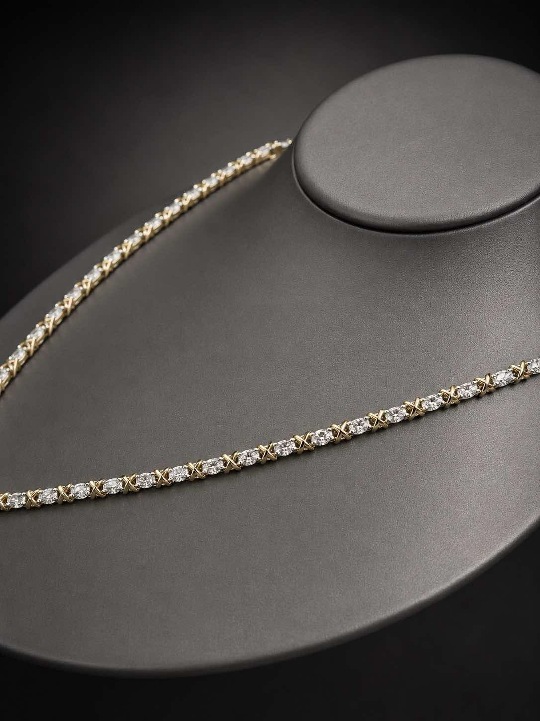 PHNX Original 2 CTW Lab-Grown Diamond Two-Tone 14K Gold X-Link Tennis Necklace, 20" — Angled Bust View