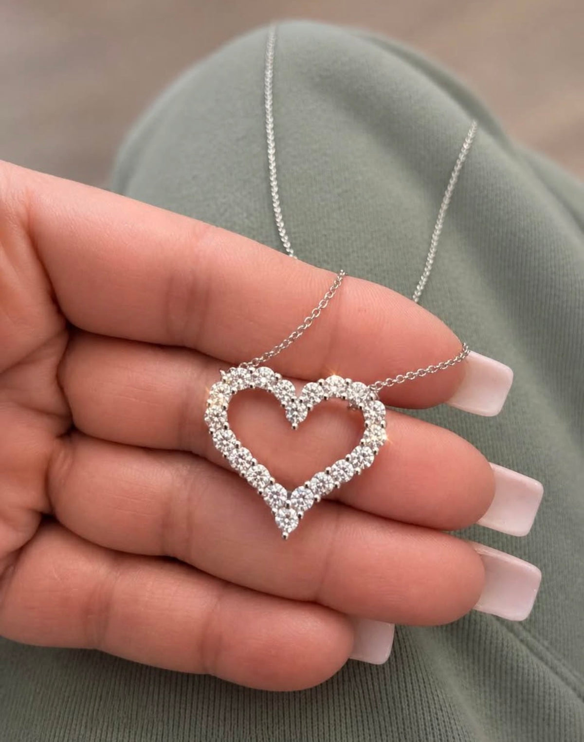 PHNX 3 CTW lab-grown diamond open heart necklace in 18K white gold