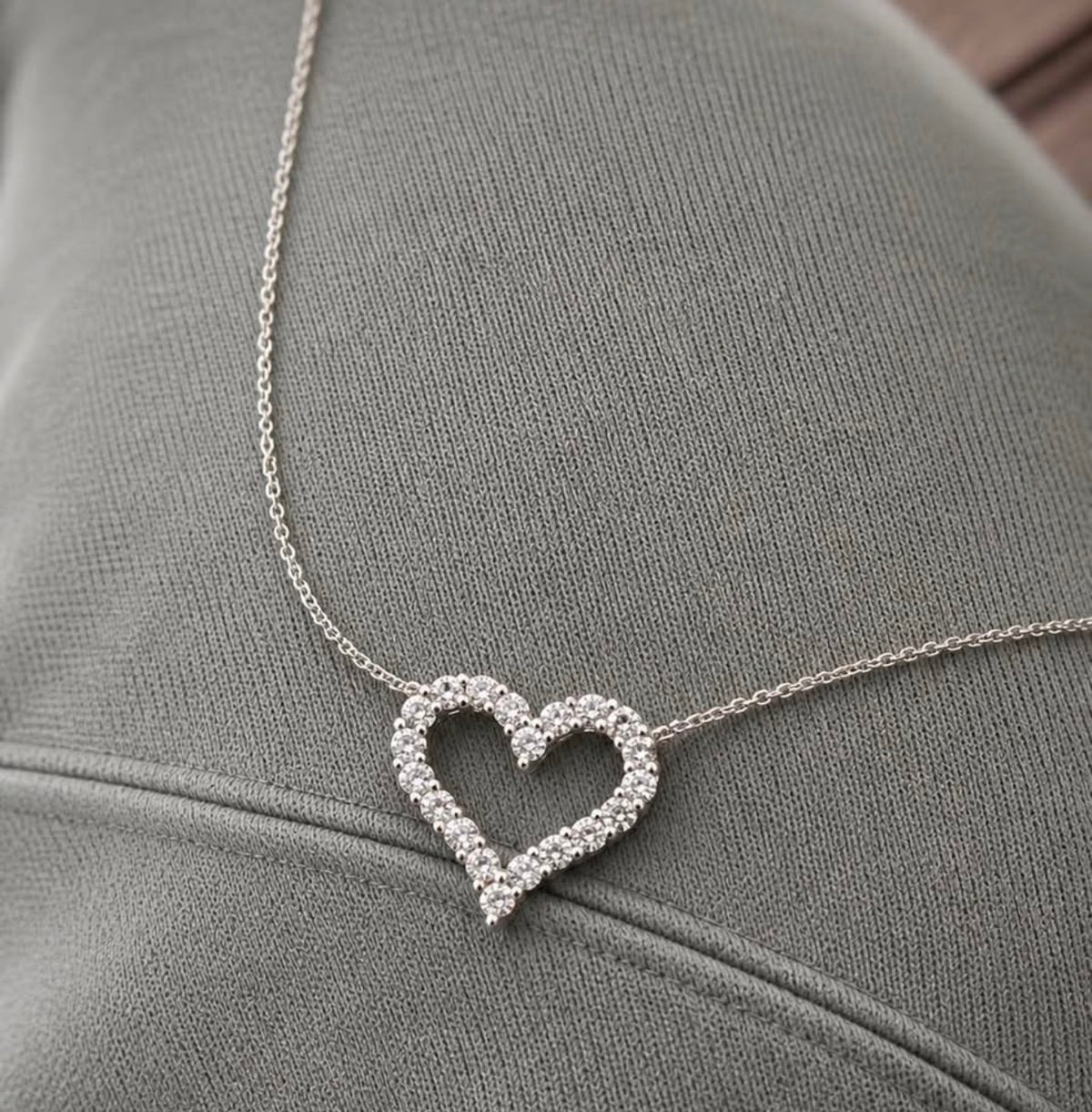PHNX 3 CTW lab-grown diamond open heart necklace on fabric