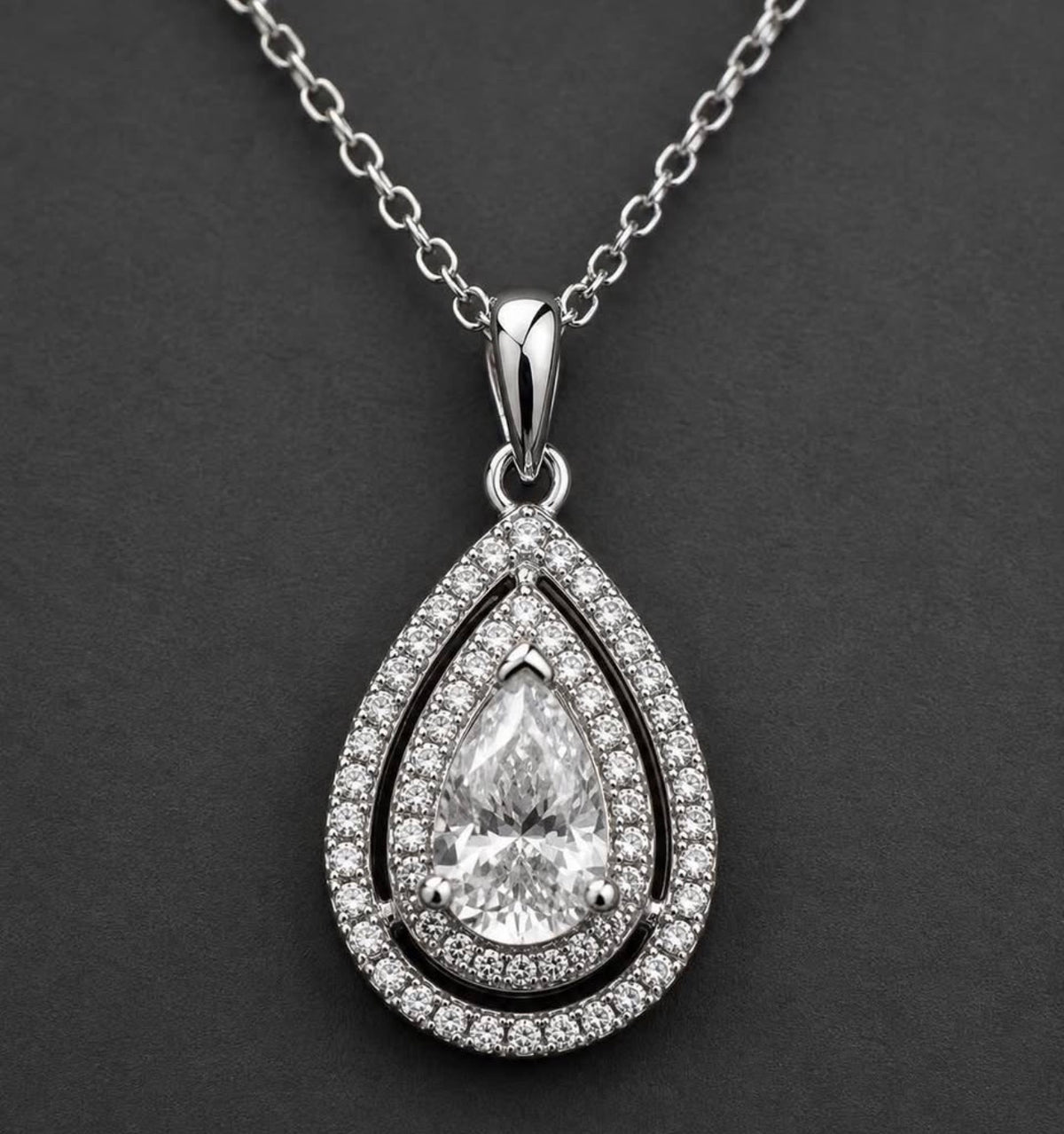 House of PHNX 3 carat pear lab-grown diamond platinum drop necklace close-up