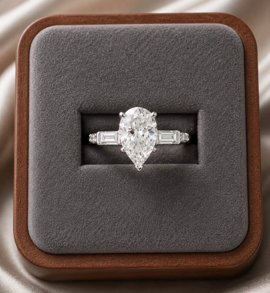 PHNX 4 CTW pear lab-grown diamond platinum ring size 7 in presentation box