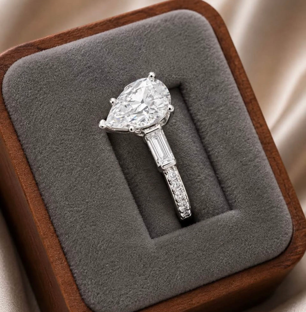 PHNX 4 CTW pear lab-grown diamond platinum ring side view