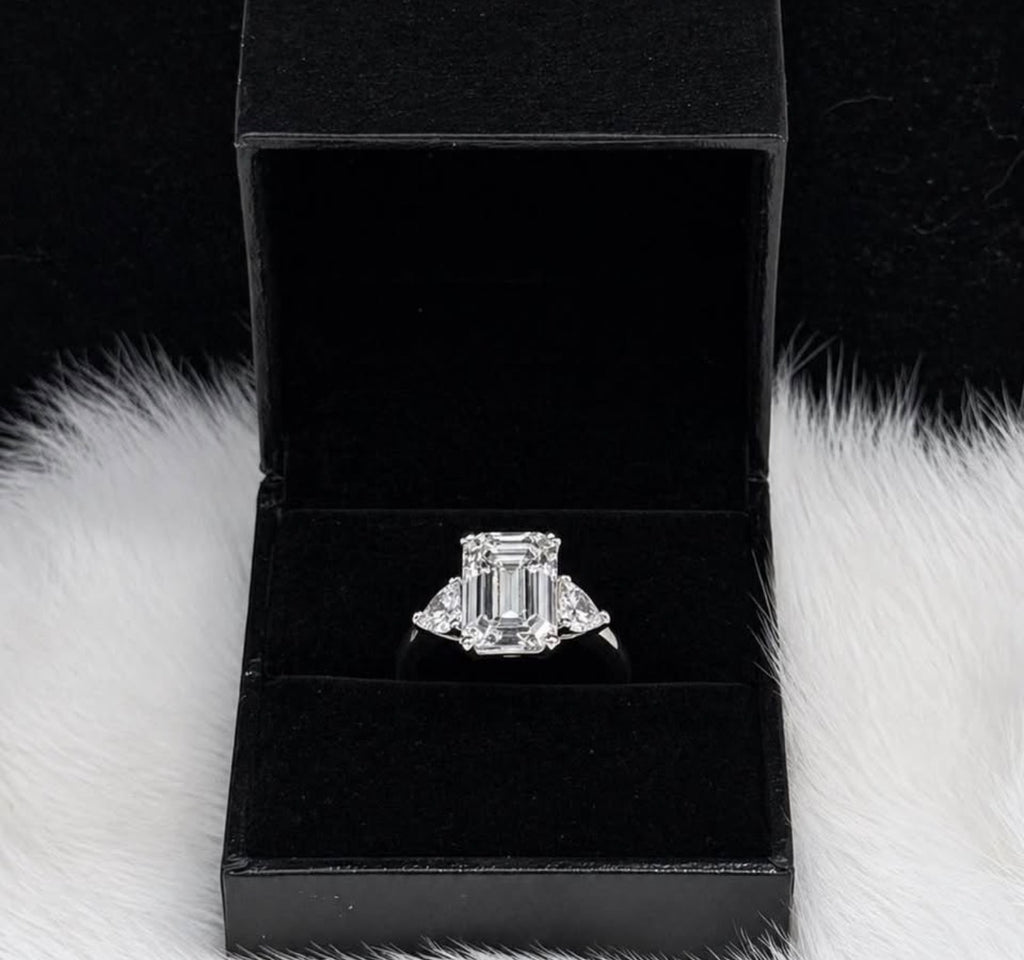 PHNX emerald-cut lab-grown diamond ring in black jewelry box