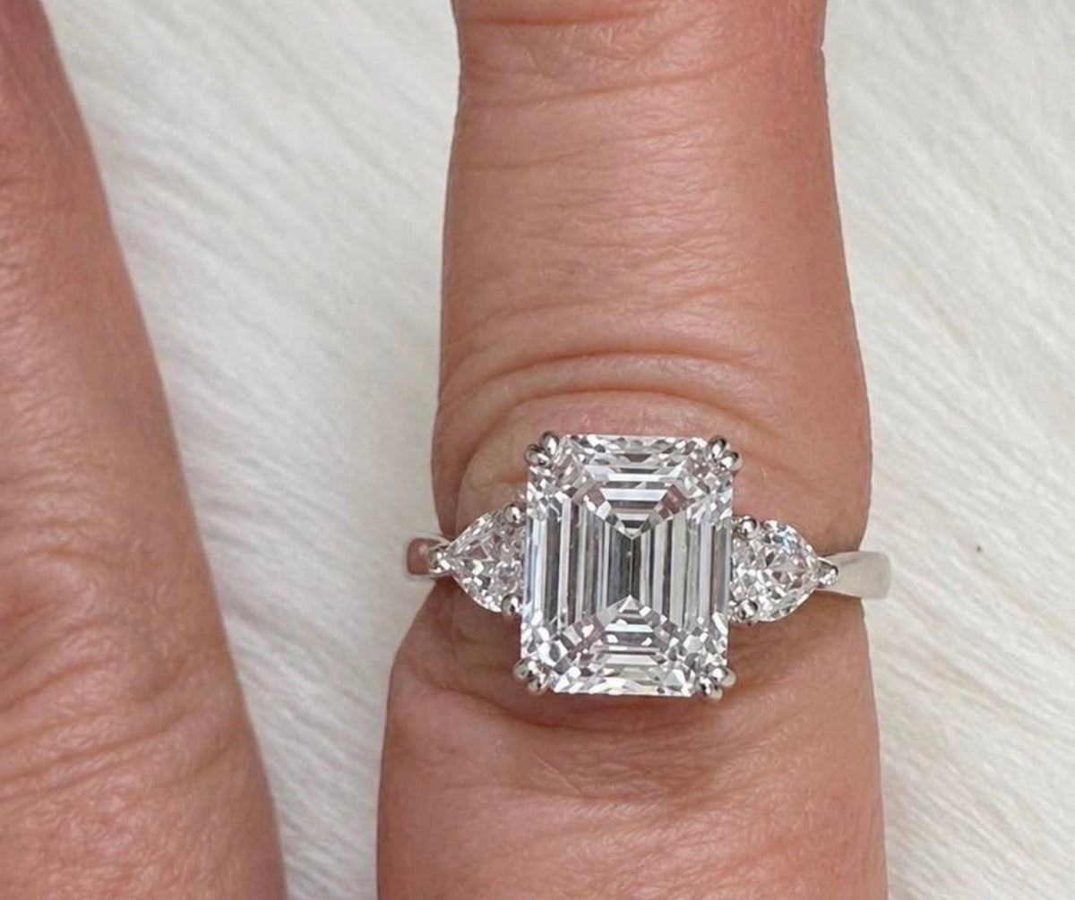 PHNX 4 CTW three-stone lab-grown diamond ring size 7 front view