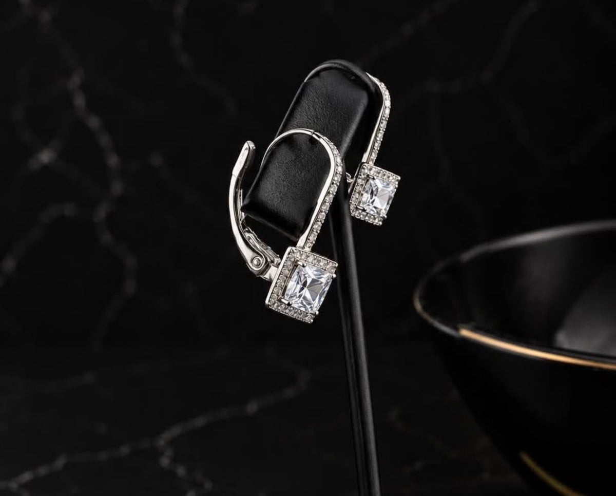 PHNX 4 CTW lab-grown diamond platinum drop earrings side and clasp view