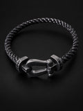 PHNX black cord horseshoe bracelet with black diamond accents, 7.5 inches
