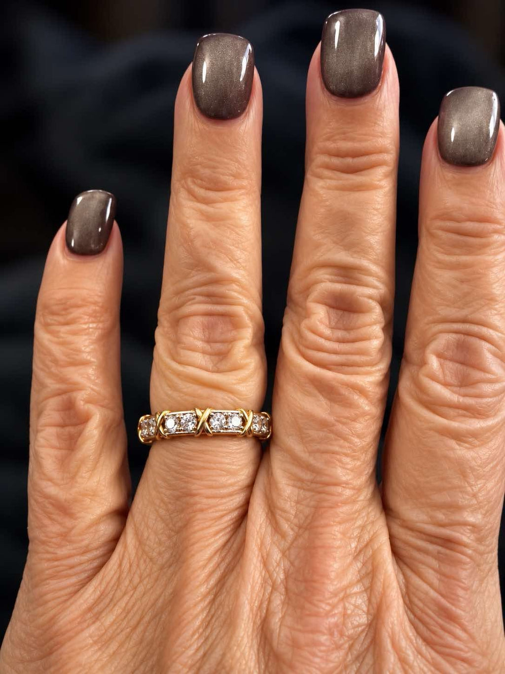 PHNX Lab-Grown Diamond X-Link Eternity Band Ring in 18K Gold, 5mm, Size 7 — Worn on Hand