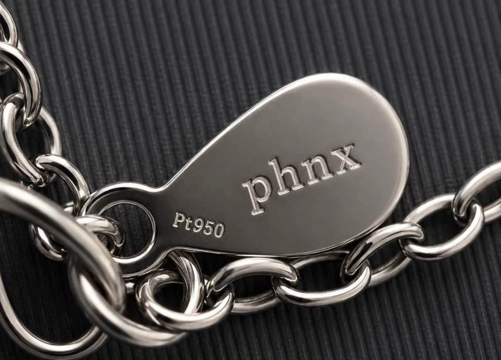 House of PHNX and Pt950 hallmarks on platinum necklace
