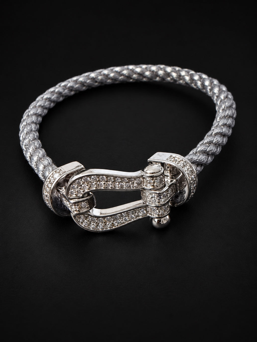 PHNX silver horseshoe bracelet with clear diamond accents, 7.5 inches
