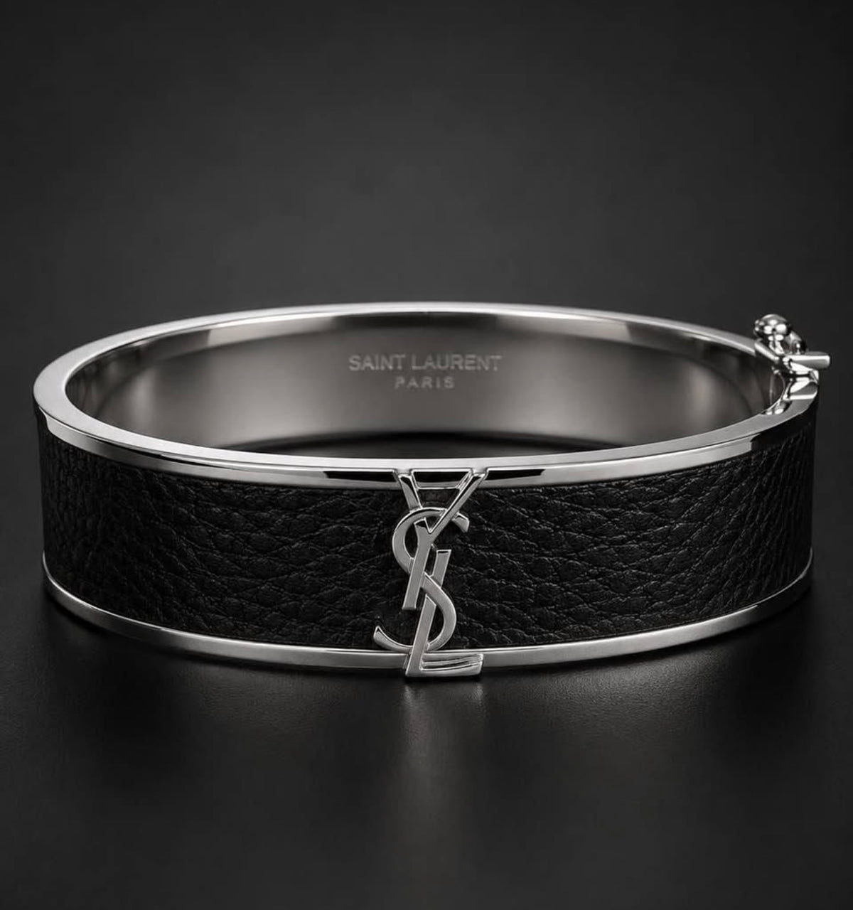 Saint Laurent women's black leather cuff bracelet front view